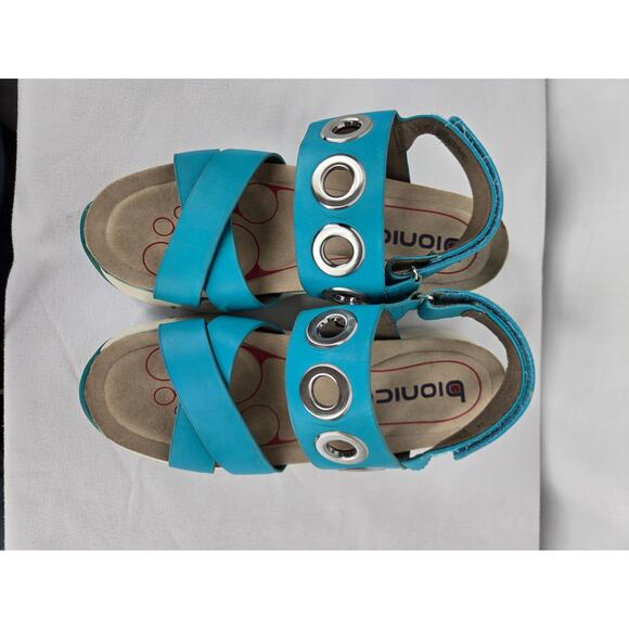 BIONICA WOMEN'S TEAL LEATHER SANDALS WITH VELCRO STRAP CLOSURE SIZE 8 - Picture 6 of 8
